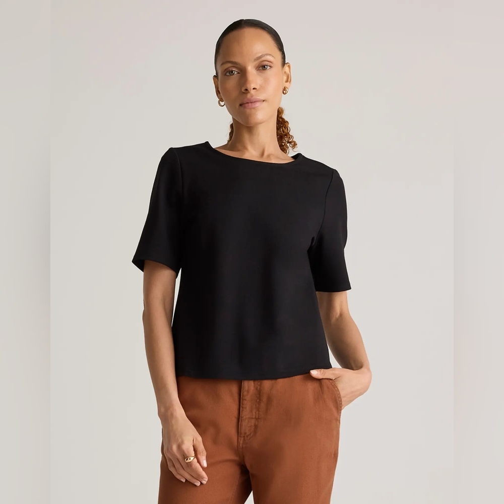 Quince Ultra-Stretch Ponte Short Sleeve Top Black Medium NWT